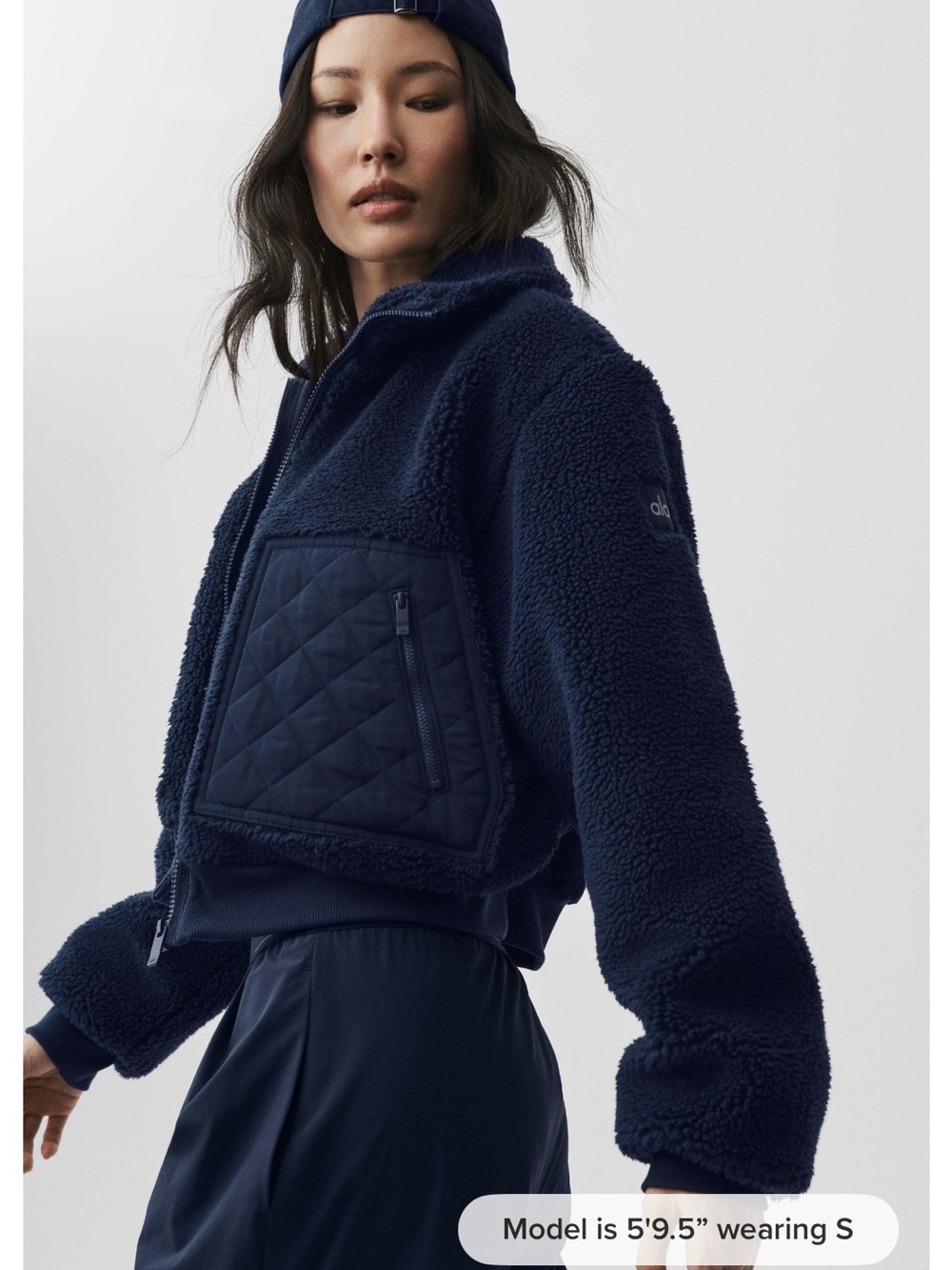 ALO Yoga Navy Quilted-Pocket Sherpa Jacket